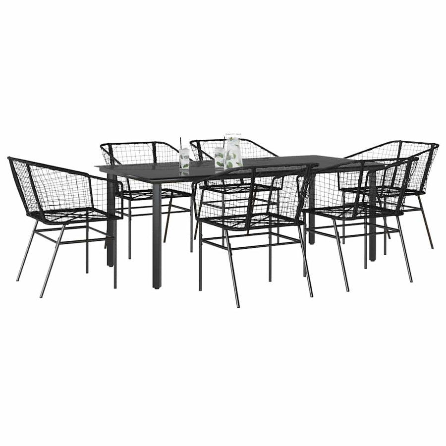 7-delige Tuinset poly rattan glas zwart