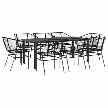 9-delige Tuinset poly rattan glas zwart