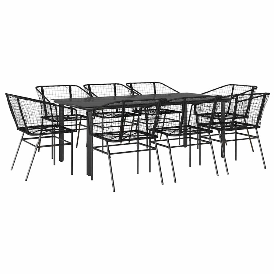 9-delige Tuinset poly rattan glas zwart