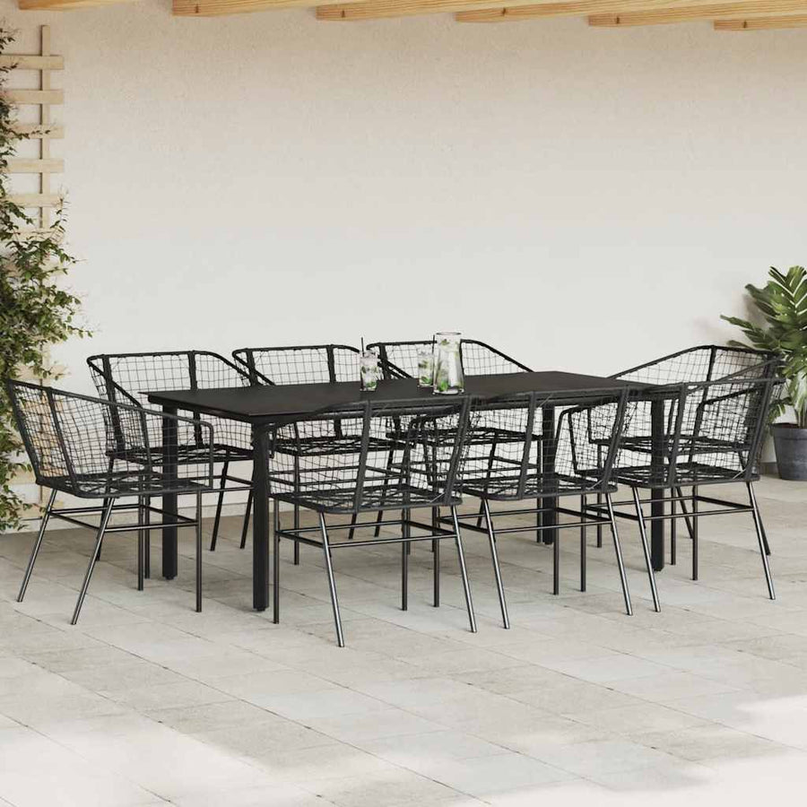 9-delige Tuinset poly rattan glas zwart