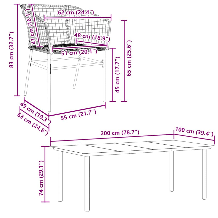 9-delige Tuinset poly rattan glas zwart