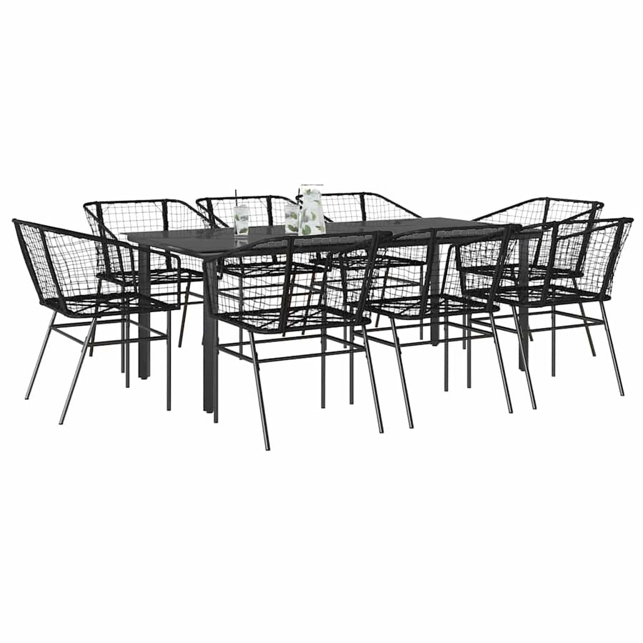 9-delige Tuinset poly rattan glas zwart