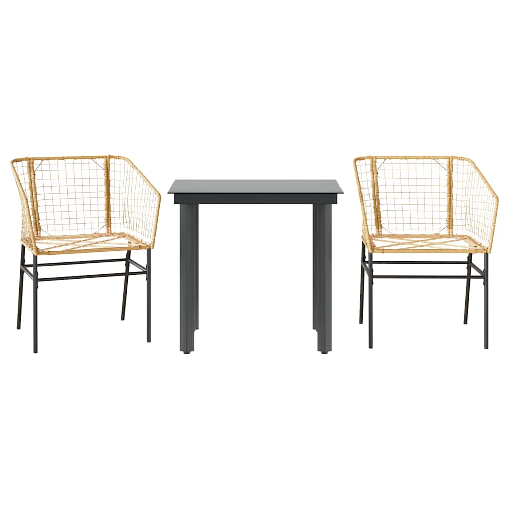 3-delige Tuinset poly rattan glas bruin