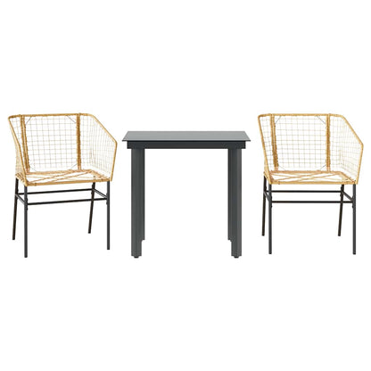 3-delige Tuinset poly rattan glas bruin