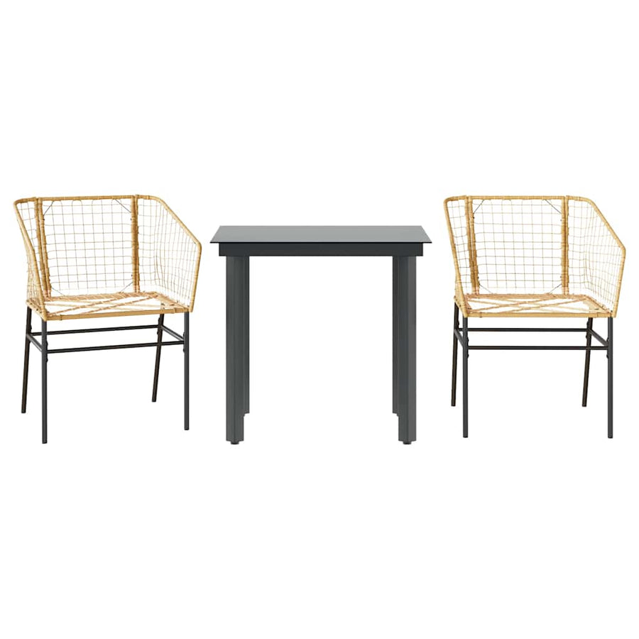 3-delige Tuinset poly rattan glas bruin