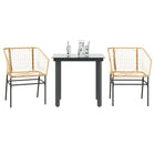 Tuinset 3-delig poly rattan bruin glas