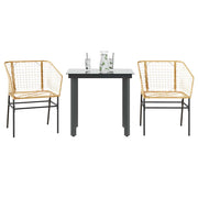 Tuinset 3-delig poly rattan bruin glas