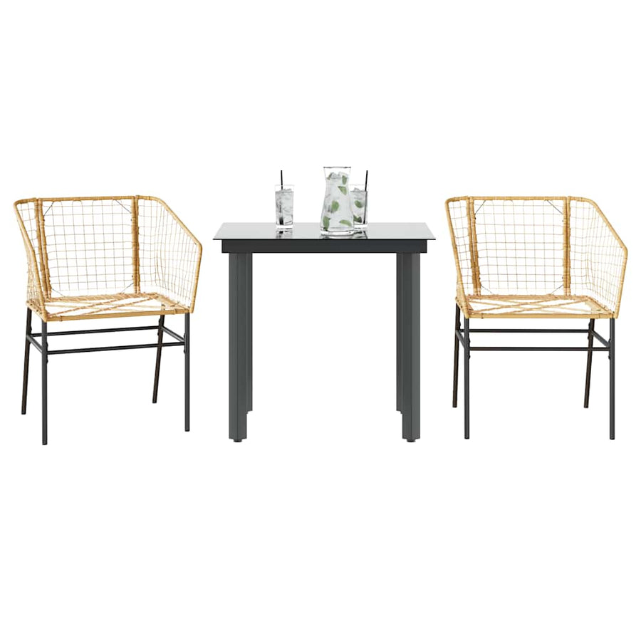 3-delige Tuinset poly rattan glas bruin