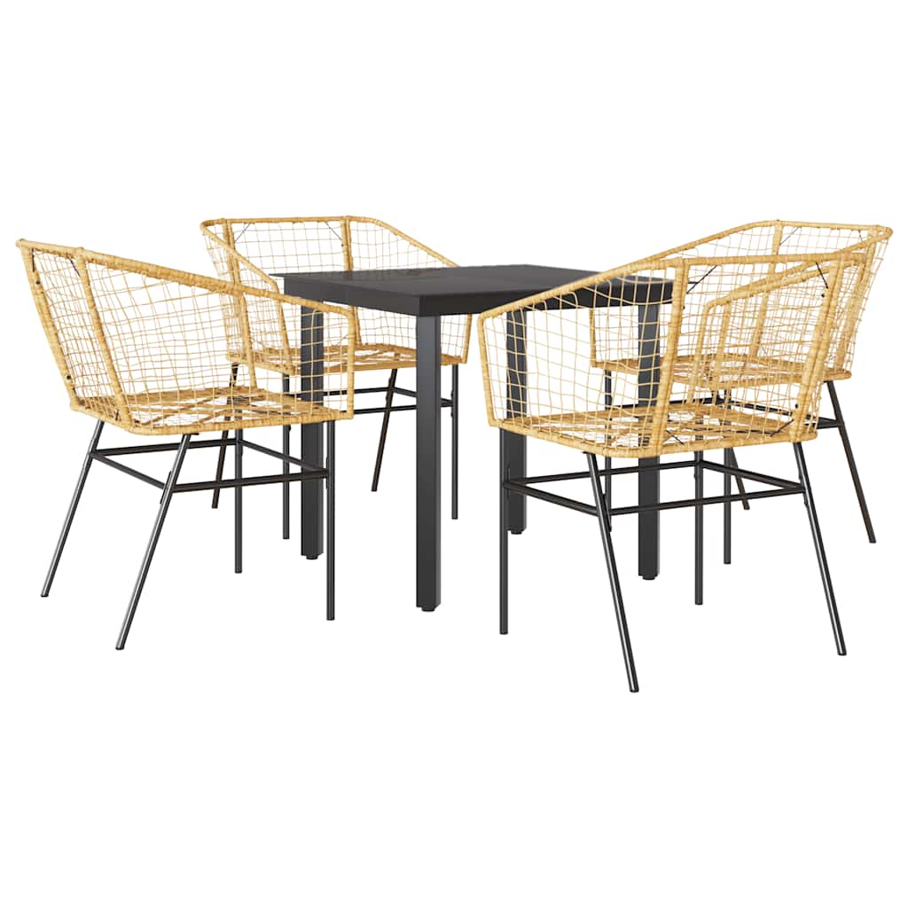 5-delige Tuinset poly rattan glas bruin