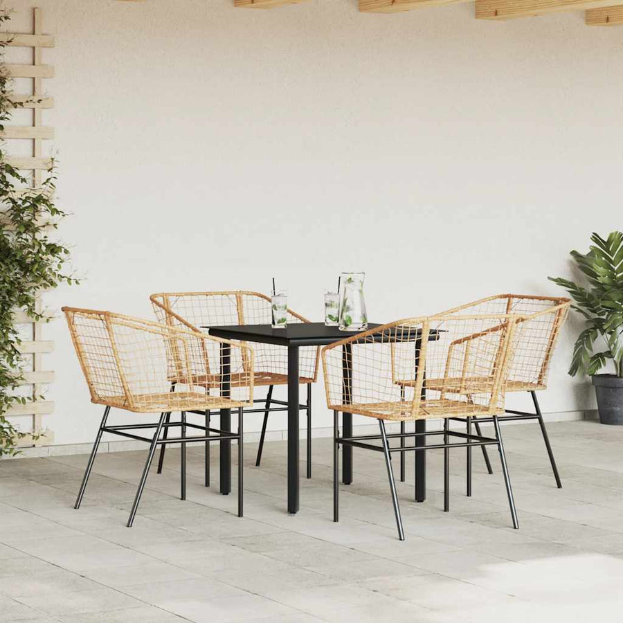 5-delige Tuinset poly rattan glas bruin