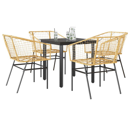 5-delige Tuinset poly rattan glas bruin