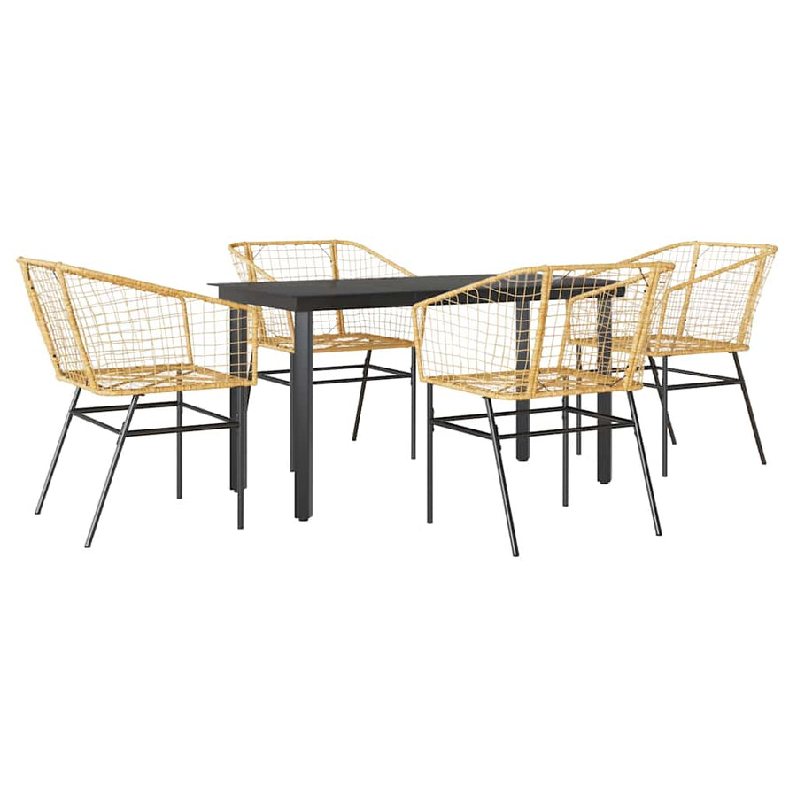 5-delige Tuinset poly rattan glas bruin