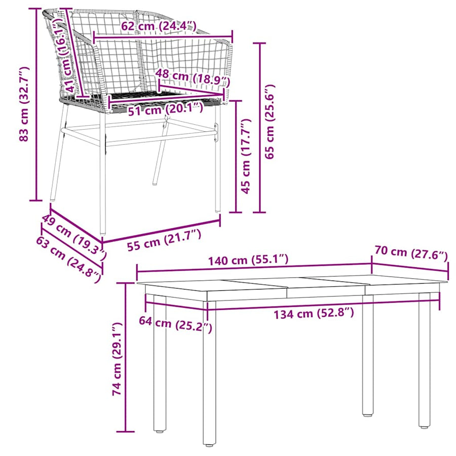 5-delige Tuinset poly rattan glas bruin
