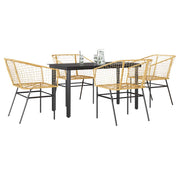Tuinset 5-delig poly rattan bruin glas 140x70x74 cm