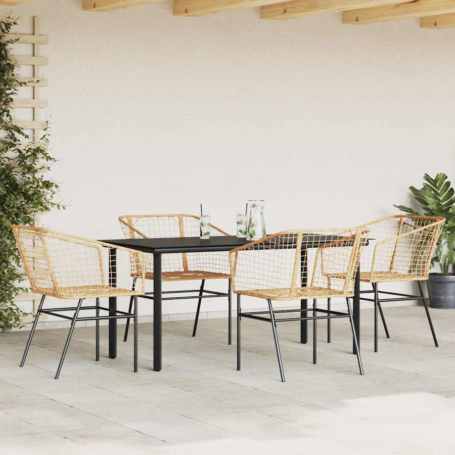 5-delige Tuinset poly rattan glas bruin