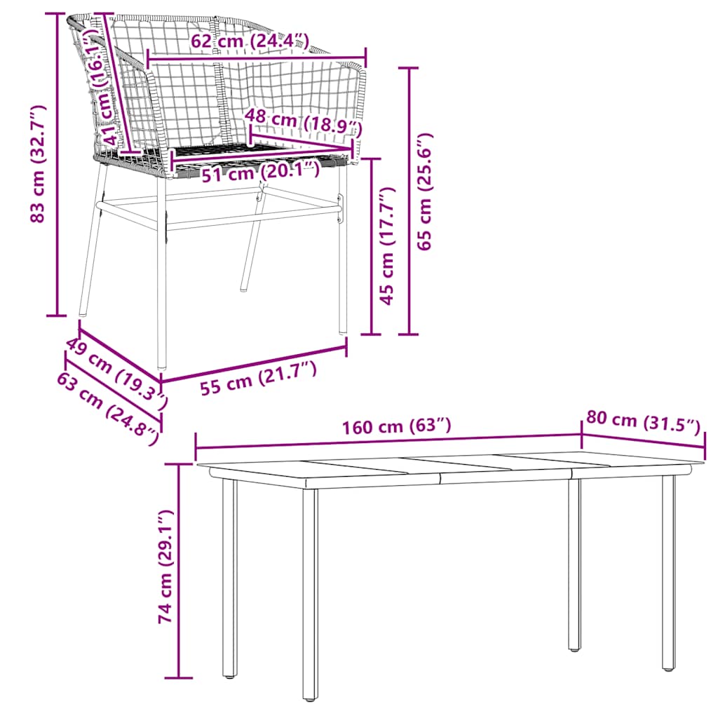 5-delige Tuinset poly rattan glas bruin