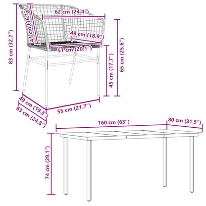 5-delige Tuinset poly rattan glas bruin