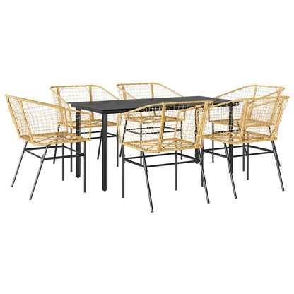 7-delige Tuinset poly rattan glas bruin