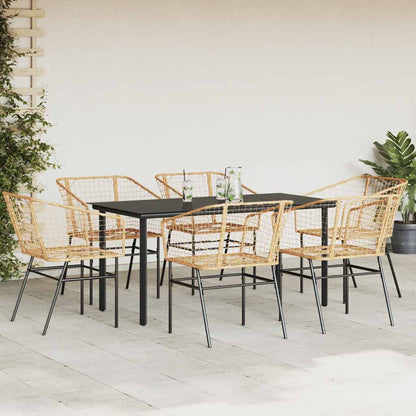 7-delige Tuinset poly rattan glas bruin
