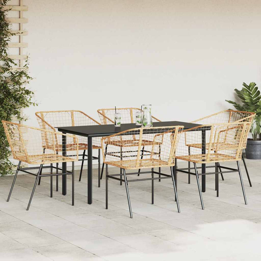 7-delige Tuinset poly rattan glas bruin