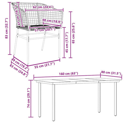 7-delige Tuinset poly rattan glas bruin