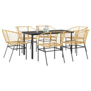 Tuinset 7-delig poly rattan bruin glas
