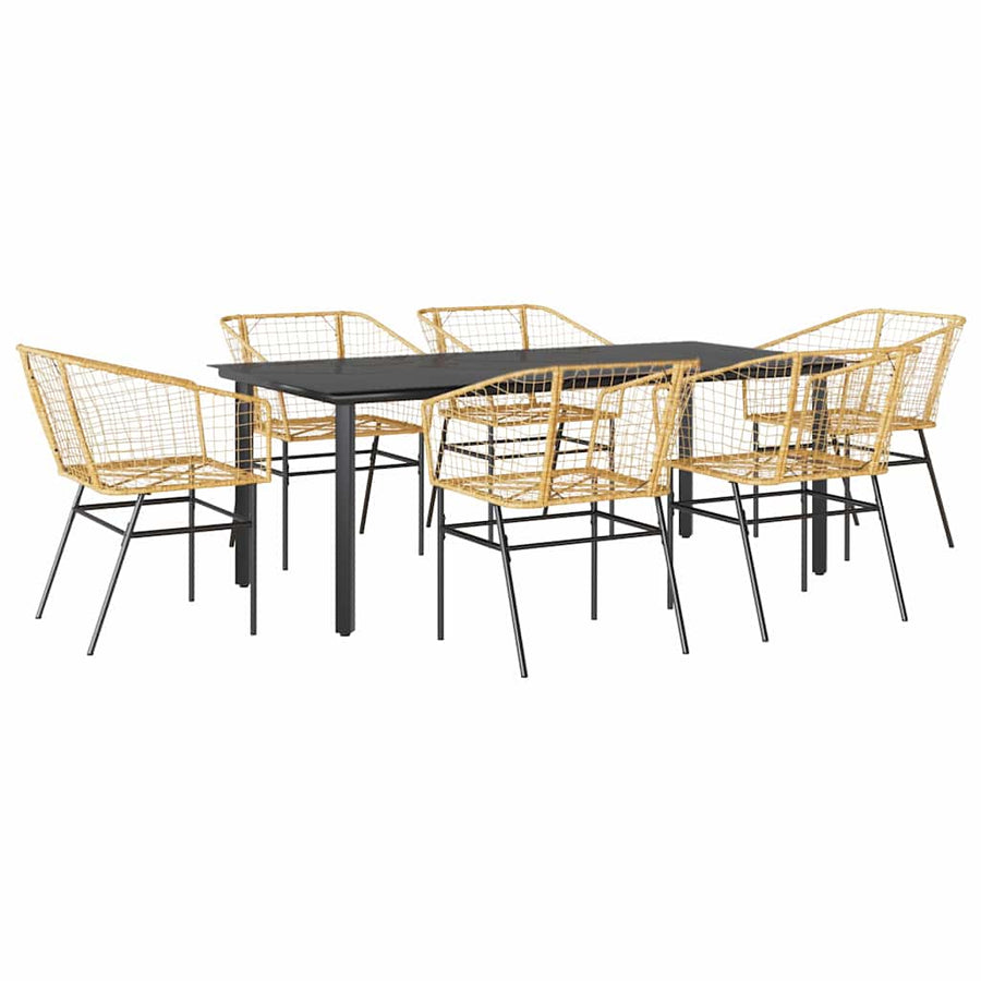 7-delige Tuinset poly rattan glas bruin