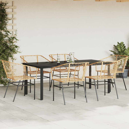 7-delige Tuinset poly rattan glas bruin