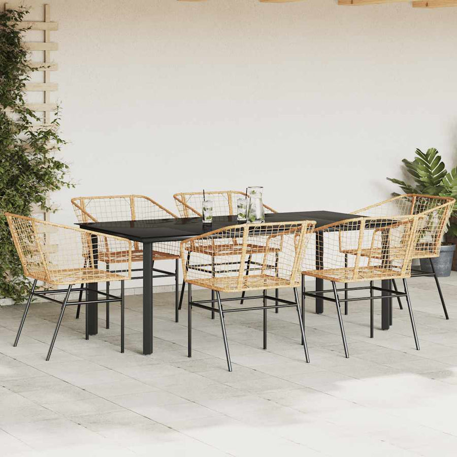 7-delige Tuinset poly rattan glas bruin