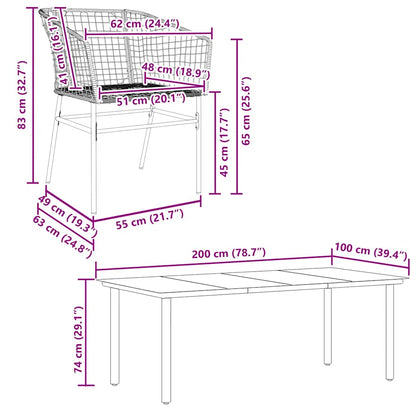 7-delige Tuinset poly rattan glas bruin