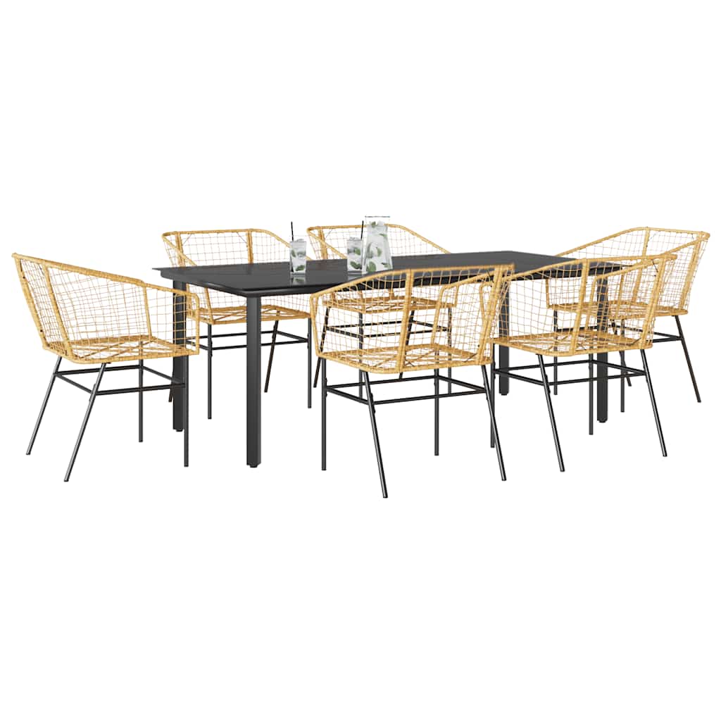 7-delige Tuinset poly rattan glas bruin