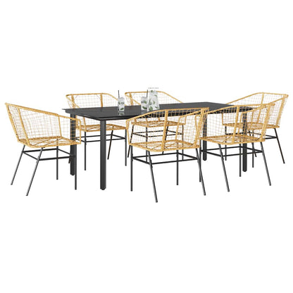 7-delige Tuinset poly rattan glas bruin