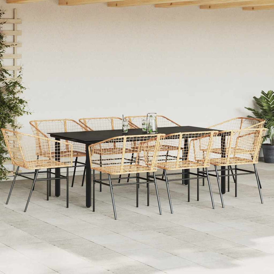 9-delige Tuinset poly rattan glas bruin