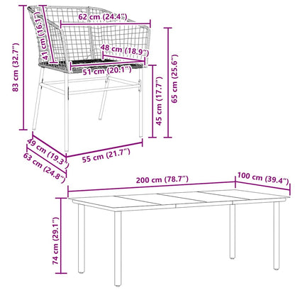 9-delige Tuinset poly rattan glas bruin