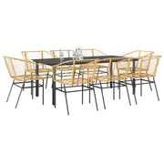 Tuinset 9-delig poly rattan bruin glas 200x100x74 cm