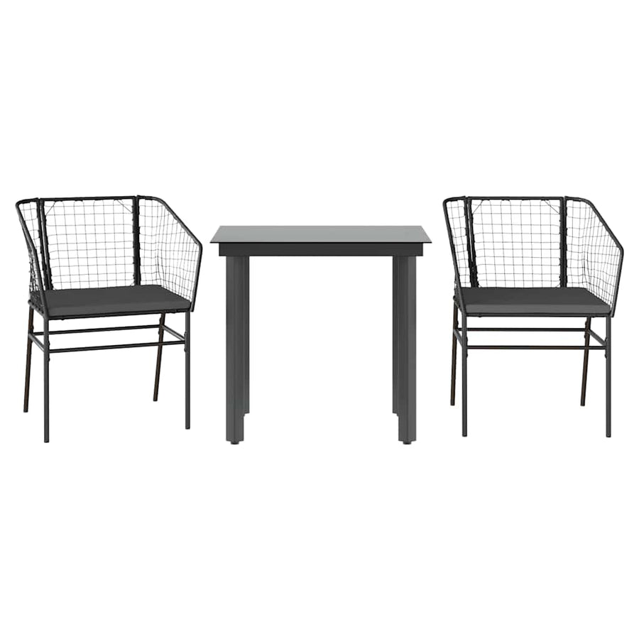 3-Delige Tuinset Met Kussens Poly Rattan Glas 2 80 x 80 x 74 cm Zwart en donkergrijs