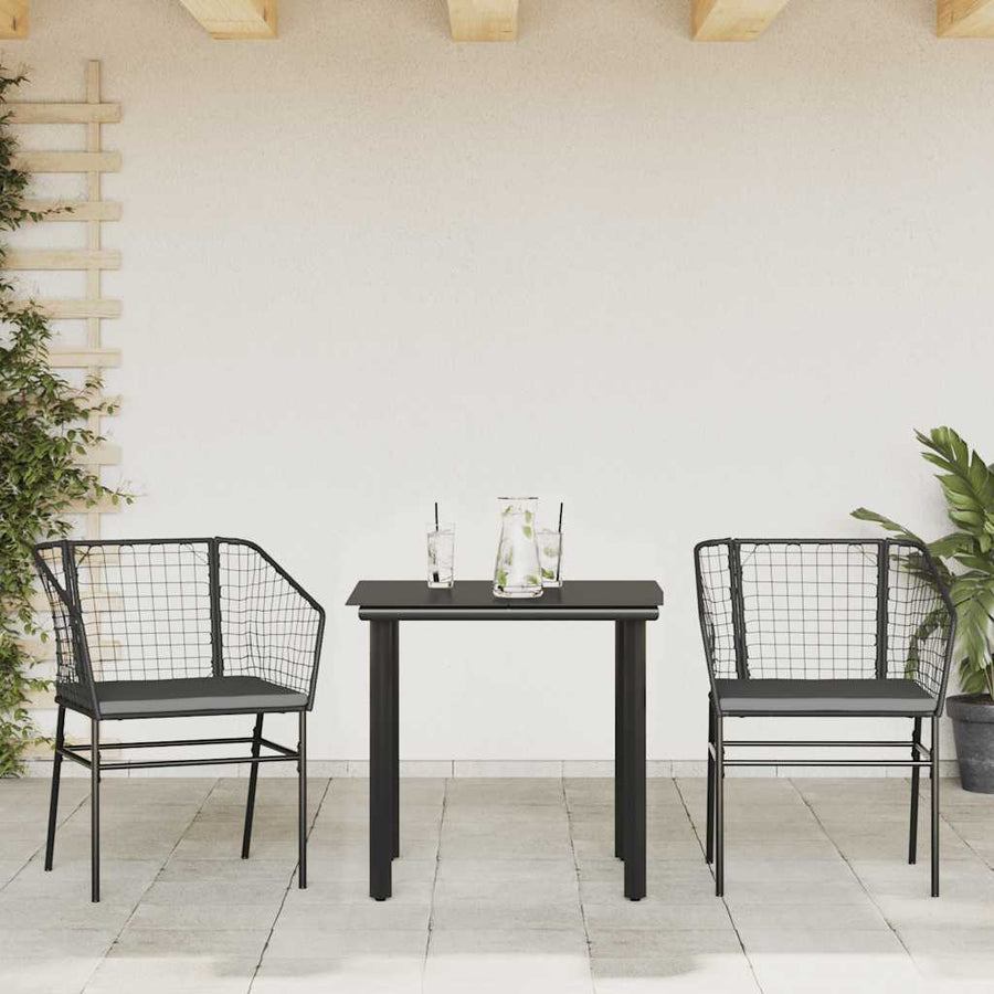 3-Delige Tuinset Met Kussens Poly Rattan Glas 2 80 x 80 x 74 cm Zwart en donkergrijs