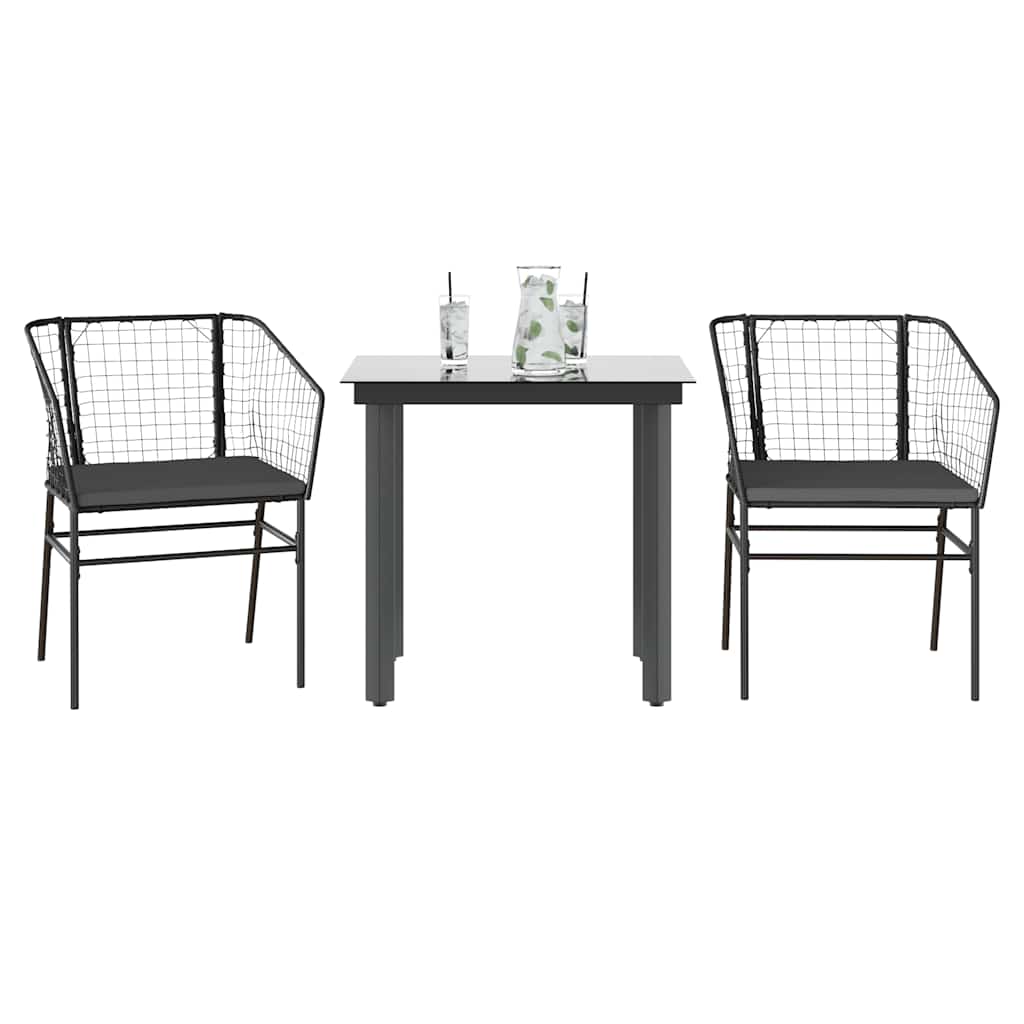 3-Delige Tuinset Met Kussens Poly Rattan Glas 2 80 x 80 x 74 cm Zwart en donkergrijs