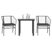 Tuinset 3-delig poly rattan zwart met kussens