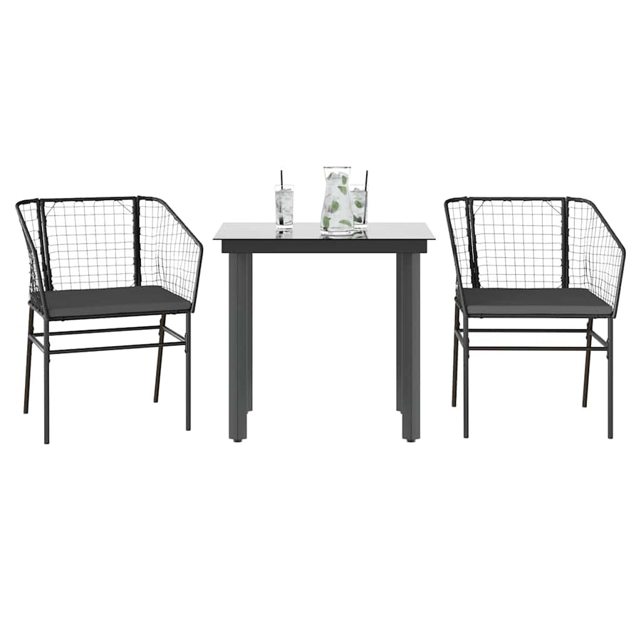 3-Delige Tuinset Met Kussens Poly Rattan Glas 2 80 x 80 x 74 cm Zwart en donkergrijs