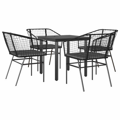 5-Delige Tuinset Met Kussens Poly Rattan Glas 4 80 x 80 x 74 cm Zwart en donkergrijs