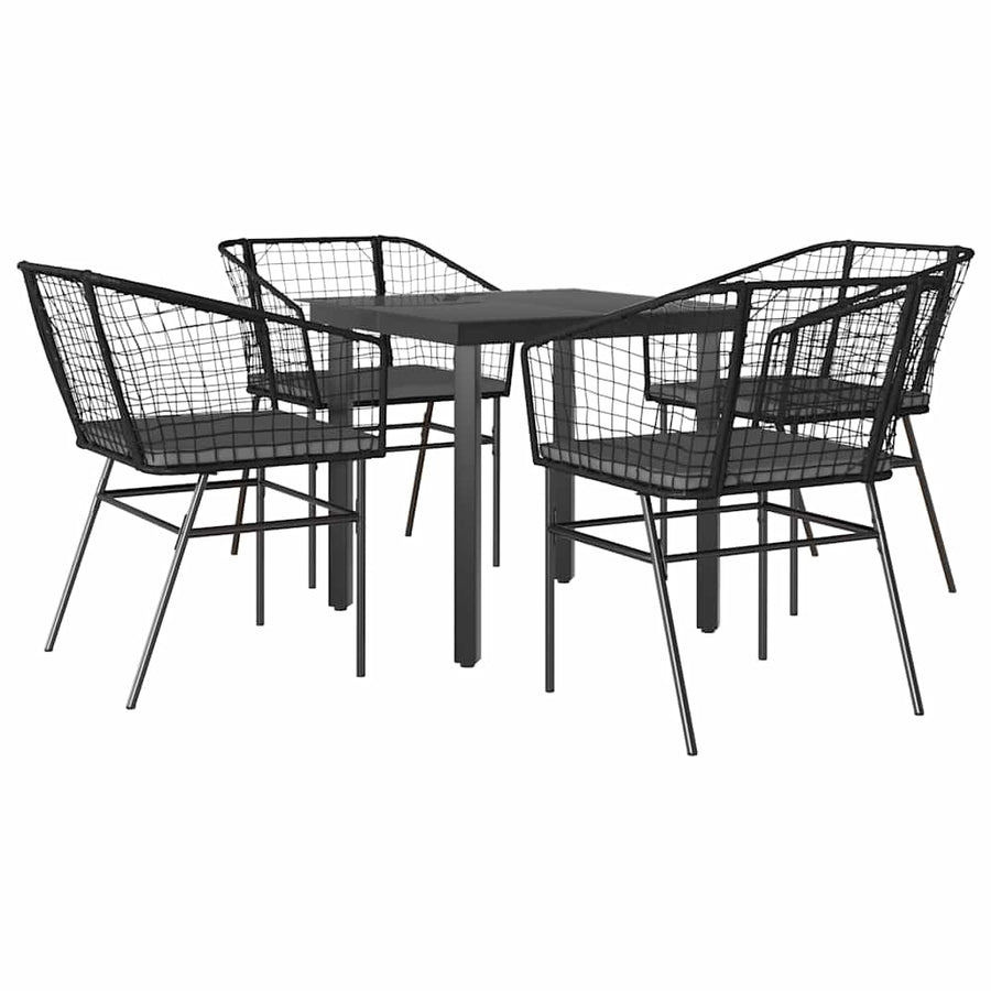 5-Delige Tuinset Met Kussens Poly Rattan Glas 4 80 x 80 x 74 cm Zwart en donkergrijs