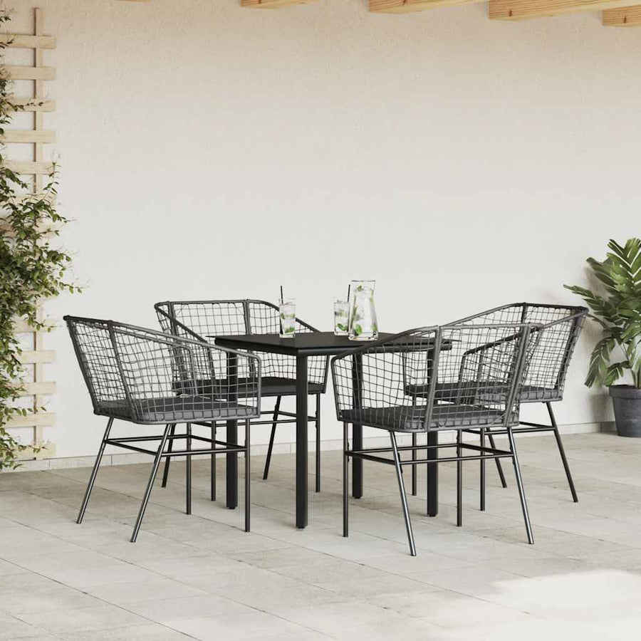 5-Delige Tuinset Met Kussens Poly Rattan Glas 4 80 x 80 x 74 cm Zwart en donkergrijs