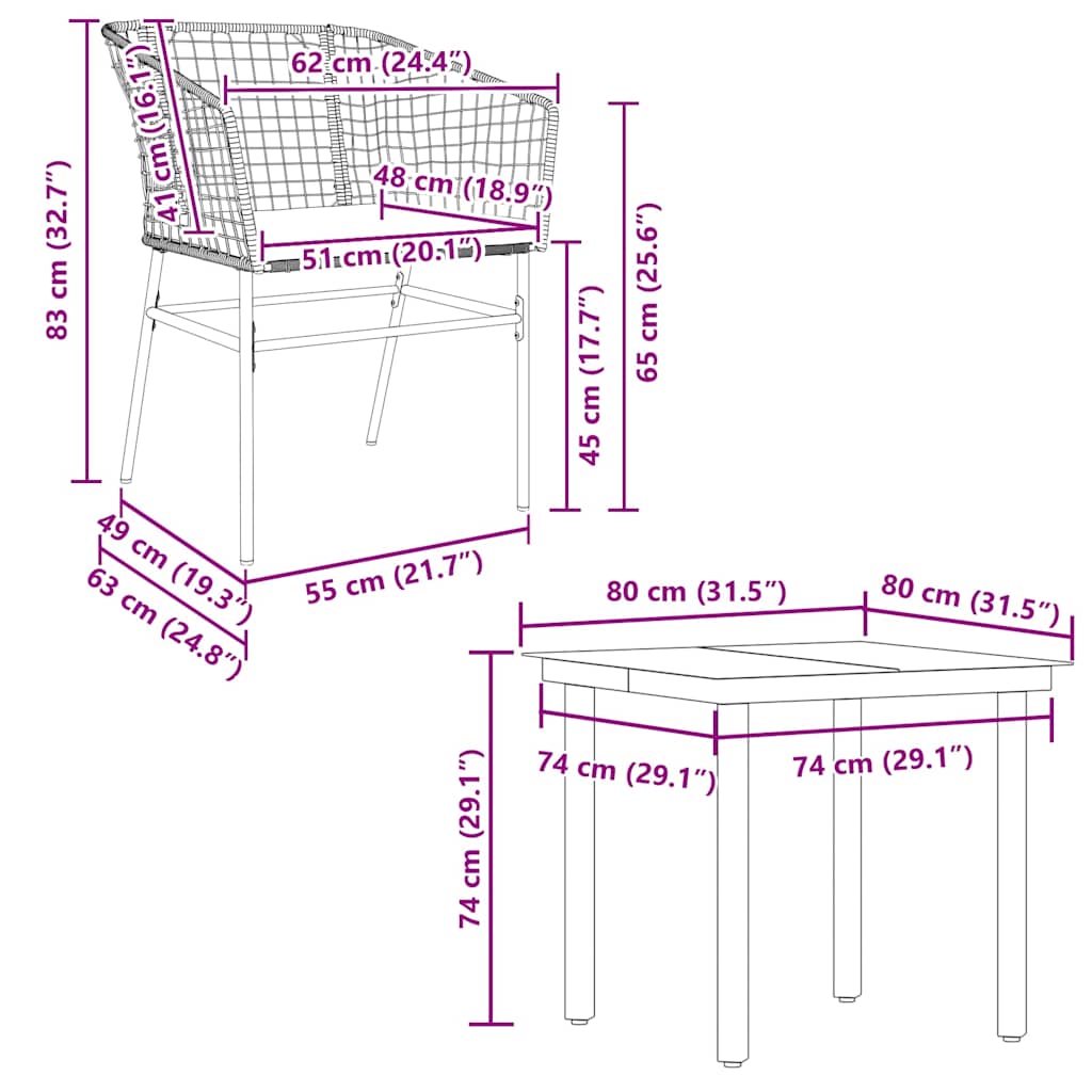 5-Delige Tuinset Met Kussens Poly Rattan Glas 4 80 x 80 x 74 cm Zwart en donkergrijs