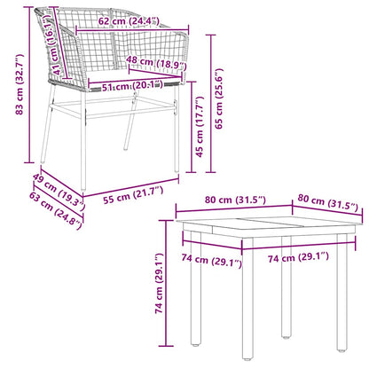 5-Delige Tuinset Met Kussens Poly Rattan Glas 4 80 x 80 x 74 cm Zwart en donkergrijs