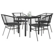 Tuinset 5-delig poly rattan zwart met kussens