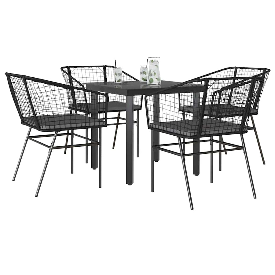 5-Delige Tuinset Met Kussens Poly Rattan Glas 4 80 x 80 x 74 cm Zwart en donkergrijs