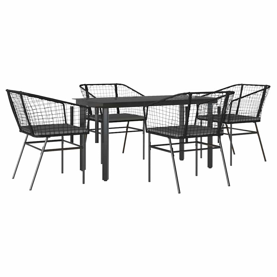 5-Delige Tuinset Met Kussens Poly Rattan Glas 4 140 x 70 x 74 cm Zwart en donkergrijs