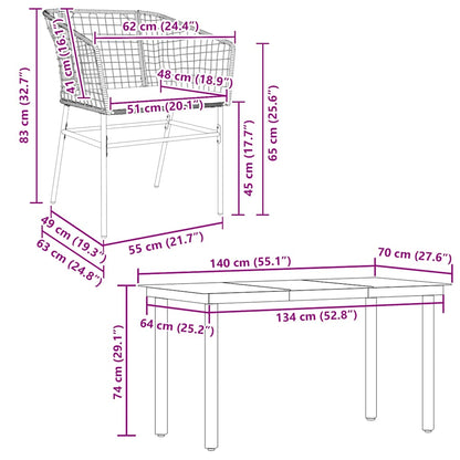 5-Delige Tuinset Met Kussens Poly Rattan Glas 4 140 x 70 x 74 cm Zwart en donkergrijs