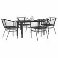 5-delige Tuinset met kussens poly rattan glas zwart